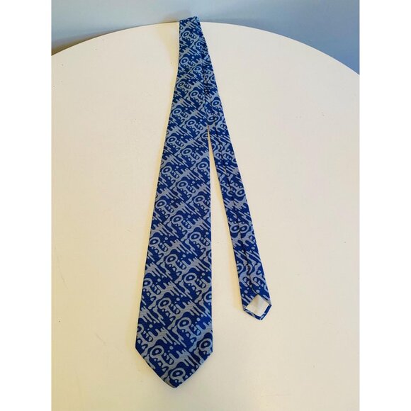 Vintage Blue Abstract Necktie, 1960s / 1970s Abstract Design Tie, Costume Design - Picture 2 of 8
